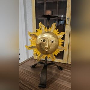 Celestial Sun Metal Candlestick Holder